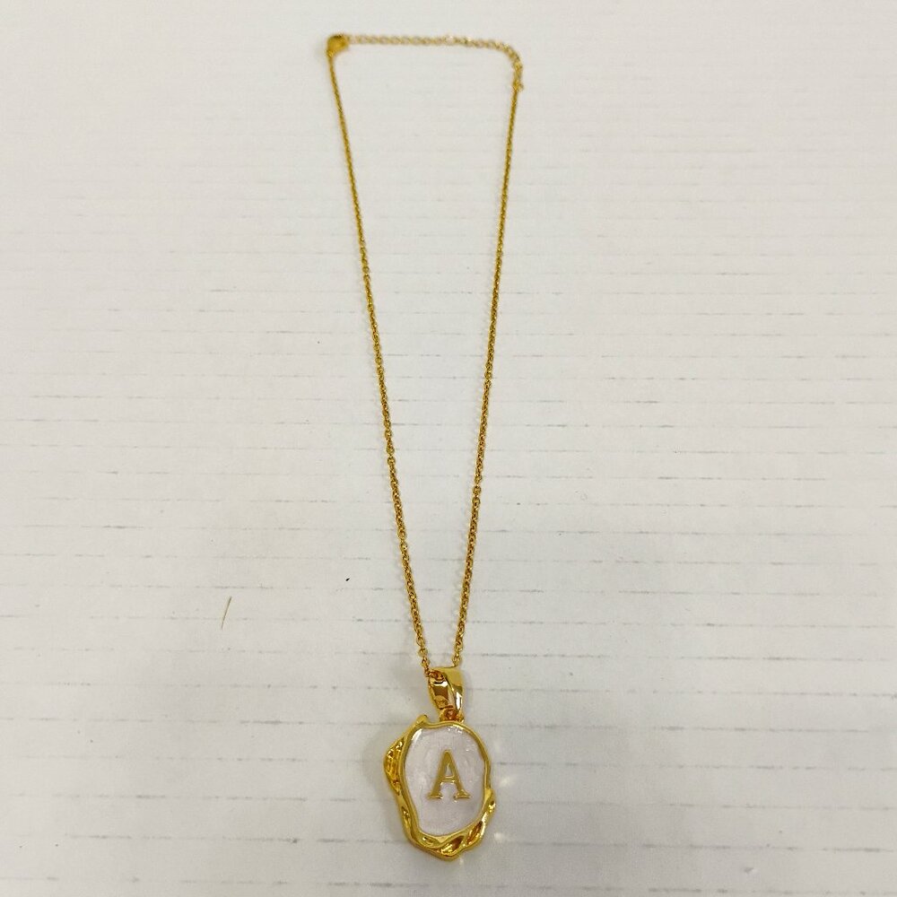 New Gold Tone Necklace with Pearl Tone Letter "A" Pendant – Elegant & Minimalist